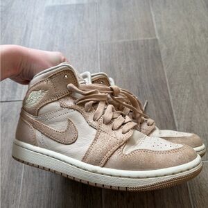 Air Jordan 1 Mid-Top Sneakers in Beige/Tan